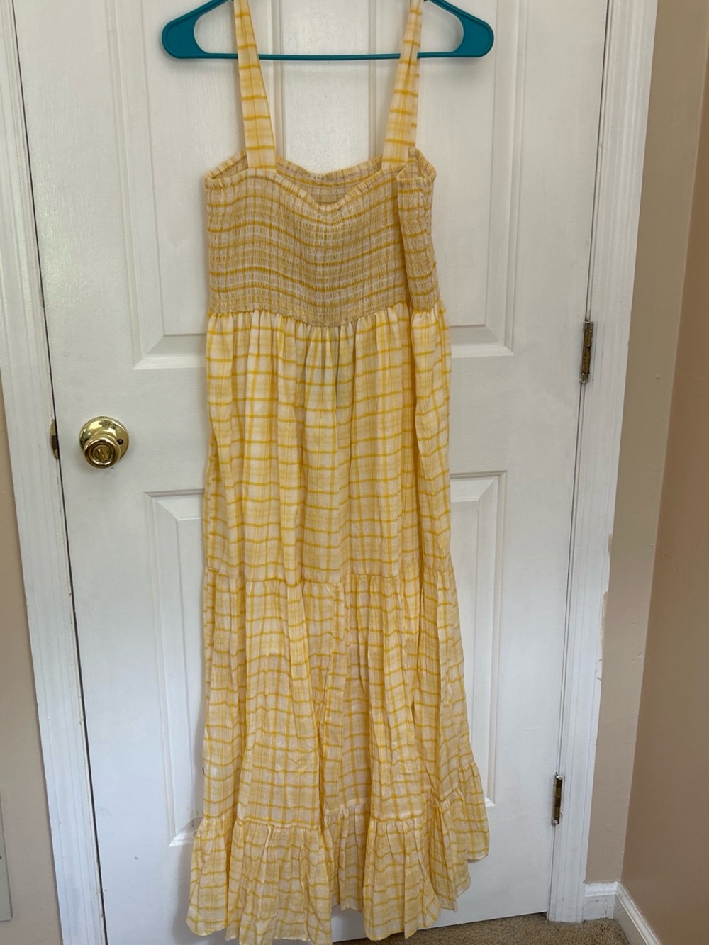 Tommy Hilfiger Yellow Plaid Smocked Maxi Dress
